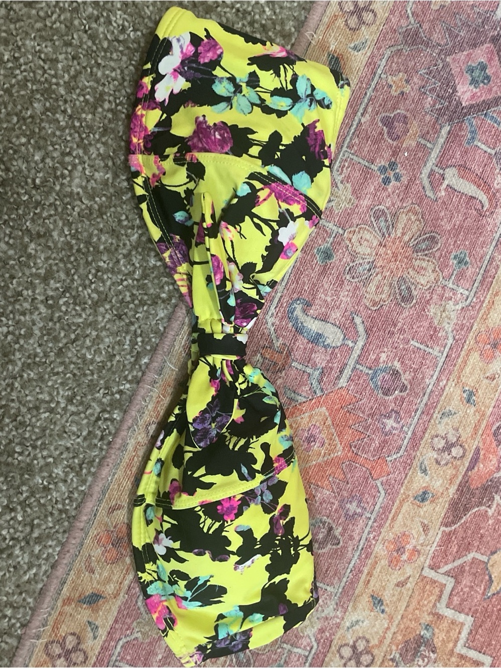 Bright Yellow Floral Bandeau Bikini Top - Women's Swim